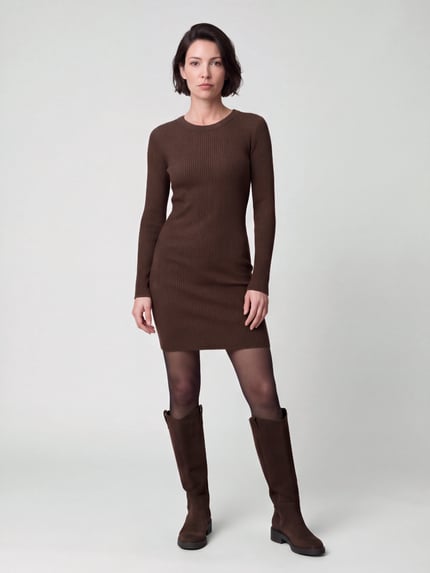 PIECES Strickkleid mit Rippstruktur Dunkelbraun 1