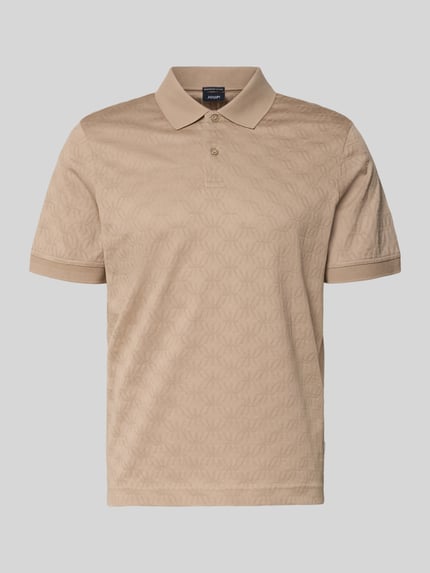 Produktfoto, Modern Fit koszulka polo z fakturowanym wzorem model 'Roberto' od JOOP! Collection z czystej bawełny, kołnierzyk polo, krótka listwa guzikowa, detal z logo, długość tyłu w rozmiarze M: 68 cm