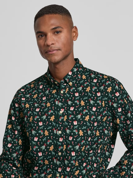 Montego Regular Fit Freizeithemd mit Weihnachtsmotiv Dunkelgruen 3