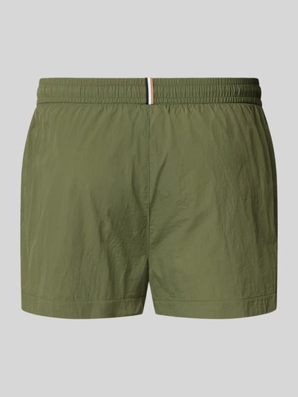 Produktfoto, Regular Fit Badeshorts mit Label Print Modell 'MOONEYE' von BOSS, efekt: jednolity kolor, elastyczny ściągacz z tunelem, wpuszczane kieszenie