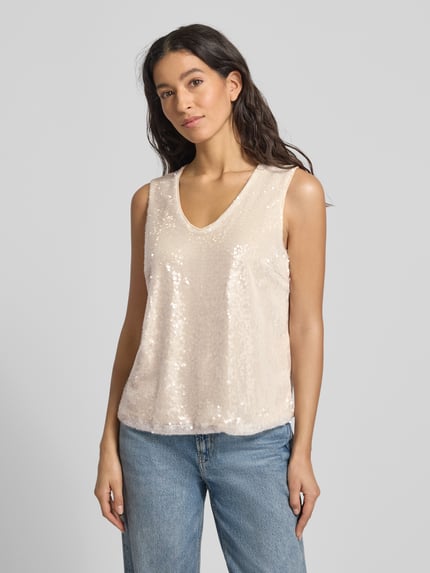 MORE & MORE Trägertop mit V-Ausschnitt und Pailletten Offwhite 4