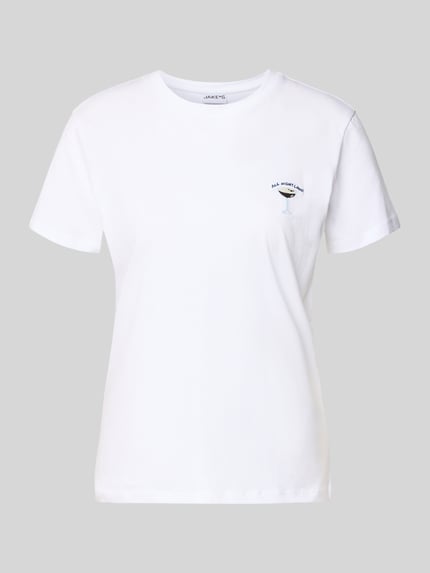 Produktfoto, T-Shirt mit Motiv-Stitching von Jake*s Casual in Weiß, Reine Baumwolle, Regular-Fit, Rundhalsausschnitt, glatte Textur