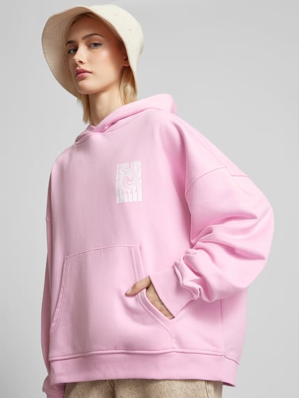 OH APRIL oversized hoodie met labelprint Felroze - 3