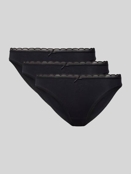 DORINA Slip met sierstrik en comfortabel model in een set van 3 stuks, model 'NAOMI' Zwart - 1