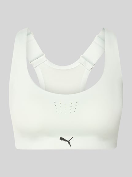 Produktfoto, Sport-BH mit Label-Print Modell 'PWRMODE BRA - HIGH' von PUMA Performance, biały, prosty fason, gładka tekstura