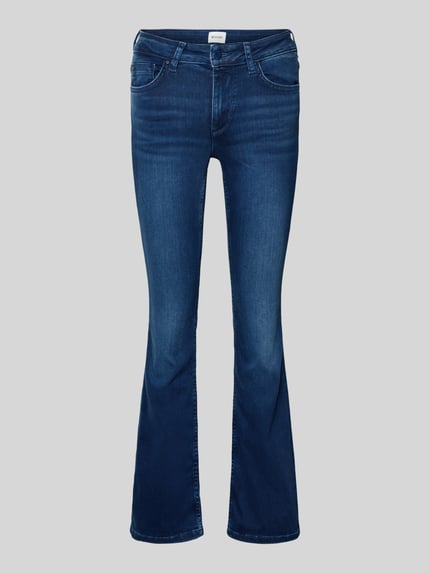 Produktfoto, Flared Jeans met 5-pocket-design model 'Shelby' van Mustang in donkerblauw, katoen-lyocell-mix met stretch.