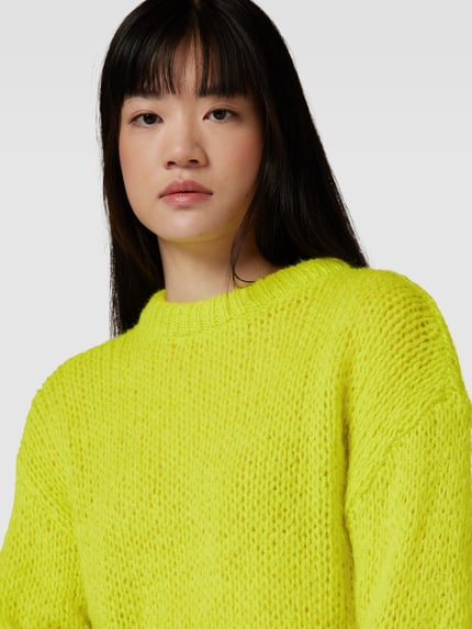 VERO MODA Gebreide pullover met extra brede schouders, model 'ADA' Neongeel gemêleerd - 3