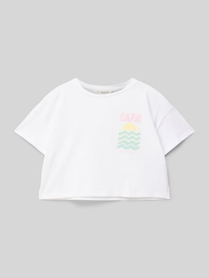 MANGO Cropped T-Shirt mit Motiv-Print Ecru 1