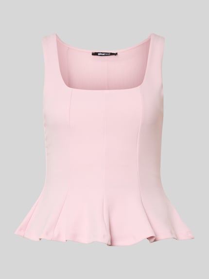 Produktfoto, Slim Fit Top in Falten-Optik von Gina Tricot in Rosa, ärmellos, elastischer Material-Mix, strukturierte Oberfläche.