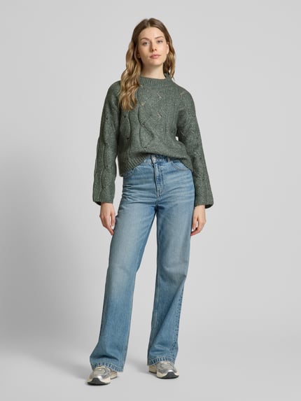 VERO MODA Relaxed Fit Strickpullover mit Wollanteil Modell 'LINA' Schilf 1