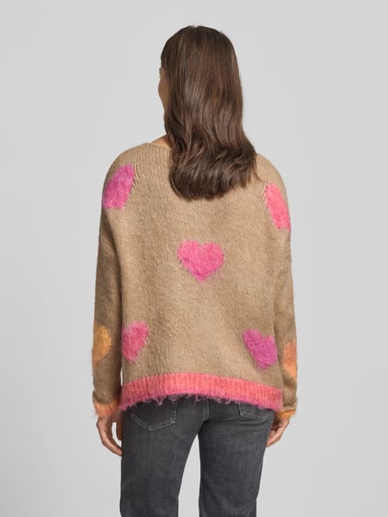 miss goodlife Sweter lniany o kroju oversized z dodatkiem wełny z alpaki z imitacji dzianiny Piaskowy 5