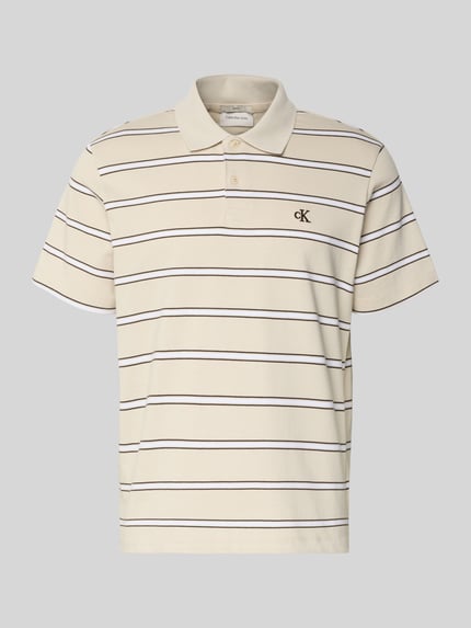 Produktfoto, Regular Fit Poloshirt mit Logo-Stitching von Calvin Klein Jeans aus bawełny, paski, krój regular fit, polski kołnierzyk, krótka plisa
