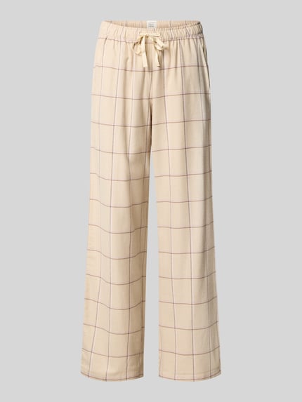 Produktfoto, Pyjama-Hose aus Flanell mit elastischem Bund von SCHIESSER, beige mit kariertem Allover-Look, reine Baumwolle, Regular Fit, sichtbare Textur