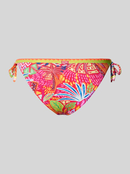 Produktfoto, Bikinihose mit seitlicher Schnürung Modell 'STORA CORALBAY' von Banana Moon, allover bunte Farben, figurbetonter Stretch-Materialmix