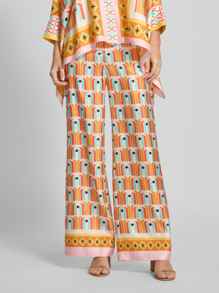 HERZENS Flared cut broek van zijde met elastische band Oranje - 4