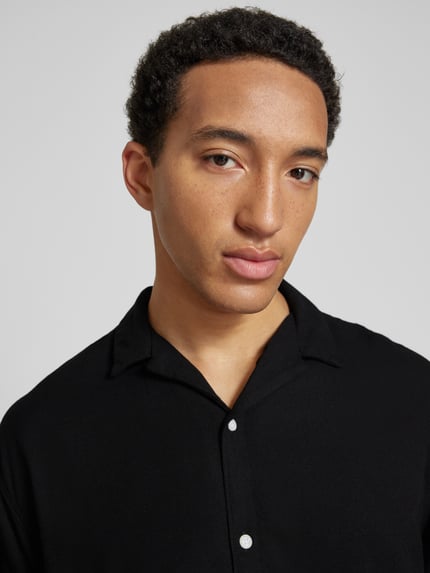 JACK & JONES Relaxed Fit Freizeithemd aus Viskose-Leinen-Mix Modell 'WAYNE' Black 3