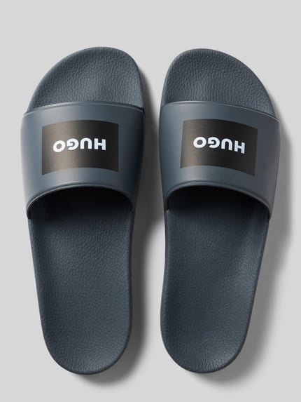 Produktfoto, Badeschuhe mit Logo Print Modell 'TIMEIN_SLID_PH' von HUGO, two tone Optik, rund, flacher Absatz, dla mężczyzn