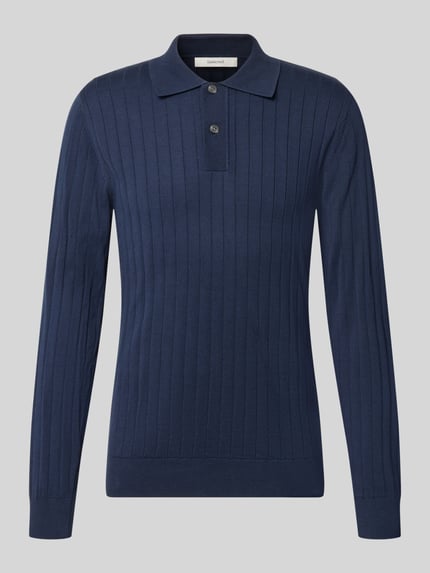 Produktfoto, donkerblauw regular fit poloshirt uit pure katoen model 'TORINO' van Selected, heren poloshirt, fijne ribstructuur