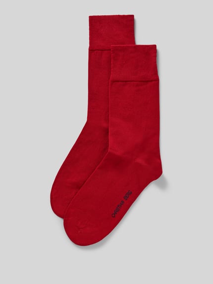 Produktfoto, Socken mit elastischen Bündchen im 2er-Pack von Christian Berg Men aus Baumwoll-Mix, unifarbenes Design in Rot.