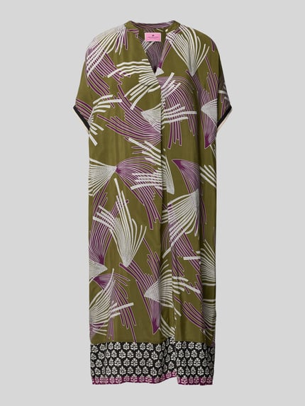 LIEBLINGSSTÜCK Sukienka midi z kołnierzem z lamówką model ‘Roana’ Khaki 2