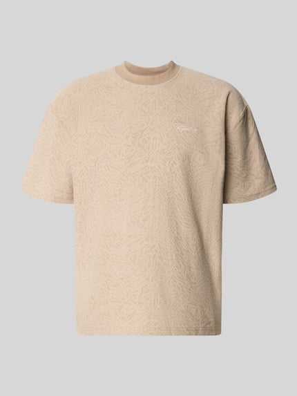 Produktfoto, Oversized T-Shirt mit Label-Stitching Modell 'Murlo' von PEGADOR aus Baumwoll-Mix in Beige mit dezentem Muster und Rundhalsausschnitt