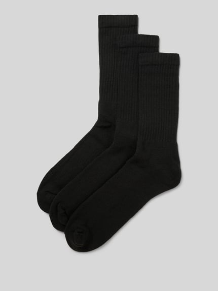Produktfoto, Socken mit Stretch-Anteil im 3er-Pack von s.Oliver RED LABEL in Schwarz, Baumwollmischung, Rippenbündchen, verstärkte Belastungszonen.
