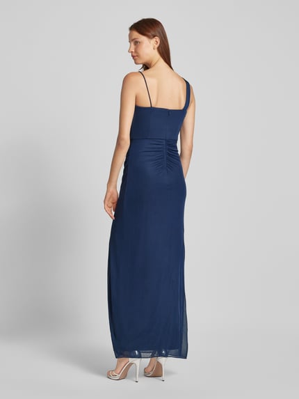 Christian Berg Cocktail Abendkleid mit Raffungen und Ziersteinbesatz Dunkelblau 5