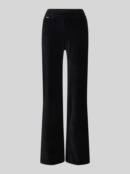 Produktfoto, Cordhose mit elastischem Bund und Eingrifftaschen Modell 'MAINE' von Brax, zwart, katoenmix met stretch, wijde pijpen, labeldetail.