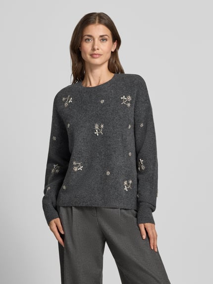 Jake*s Collection Pullover mit Perlenapplikation Modell 'K106-EmbelPull' Dunkelgrau Melange 4
