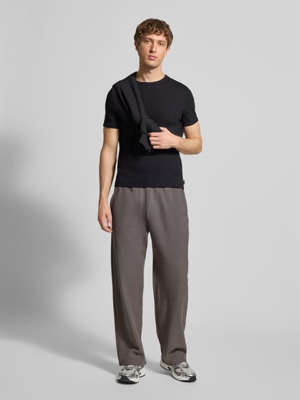 REVIEW Sweatpants in Ripp-Optik mit elastischem Bund Dunkelgrau 1