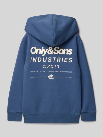 ONLY & SONS Regular fit hoodie van katoenmix, model 'HUDSON' Rookblauw - 3