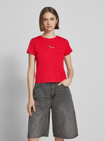 REVIEW T-shirt met motiefstitching Kersenrood - 4