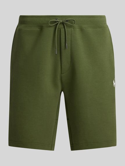 Produktfoto, Regular Fit Sweatshorts aus Baumwoll-Mix von Polo Ralph Lauren in Olivgrün, unifarbene Optik, Logo-Stitching, Sweat-Textur