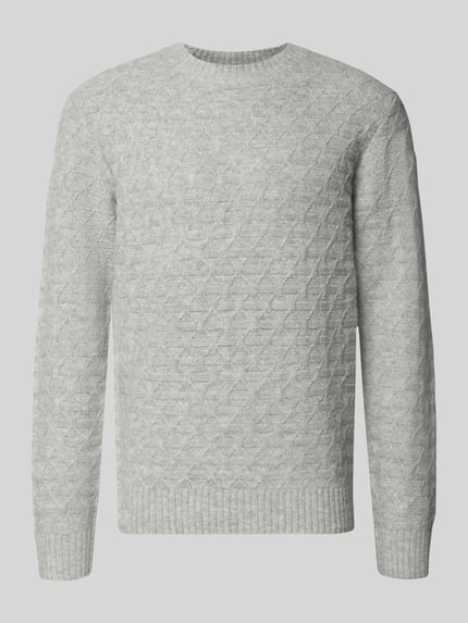 Produktfoto, szary Strickpullover mit gerippten Abschlüssen Modell 'BLASIMON' von Jack & Jones Premium, regular fit, dzianina z wełną