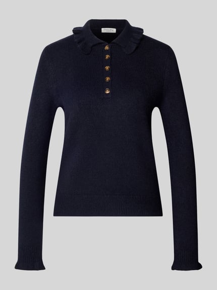 Christian Berg Woman Strickpullover mit Umlegekragen und Knopfleiste Dunkelblau 1