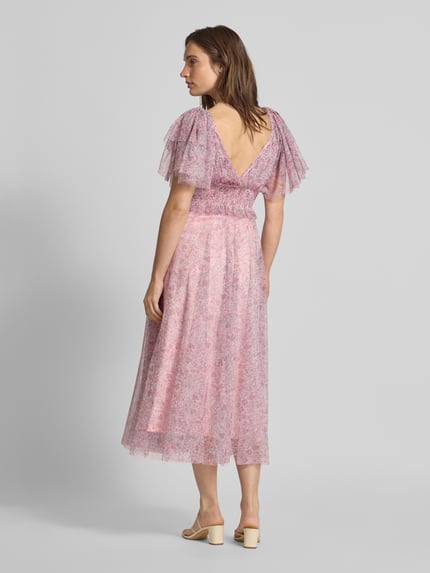 Lace & Beads Knielanges Cocktailkleid mit V-Ausschnitt Rose 5