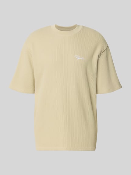 Produktfoto, Oversized T-Shirt mit Strukturmuster von Pegador, bawełniany miks, krój oversized fit, wzór strukturalny, okrągły dekolt, logo, długość tyłu w rozmiarze M: 71 cm