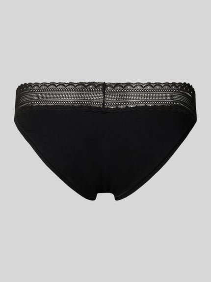 Produktfoto, String aus Baumwoll-Mix im 3er-Set Modell 'TRIPLET LACE BRIEF' von HUGO in Optik: Unifarben mit Spitzenbesatz und Label-Stitching-Applikation, Multipack: 3er-Pack, elastischer Bundabschluss, glatte Textur.