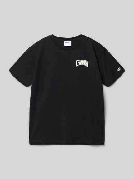 Productfoto, zwart T-Shirt met Label-Print en ronde hals van Champion, gemaakt van pure katoen, regular fit, ruglengte maat 140: 56 cm