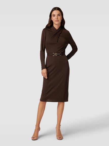 Lauren Ralph Lauren Knielanges Kleid in Wickel-Optik Modell 'KEESAM' Dunkelbraun 4