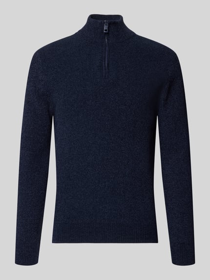 Produktfoto, Regular Fit Schipperstrui uit katoenmix van Tom Tailor, effen kleur, gebreide look, labelstitching, labelpatch, ritssluiting, lange mouw, geribde rompzoom.
