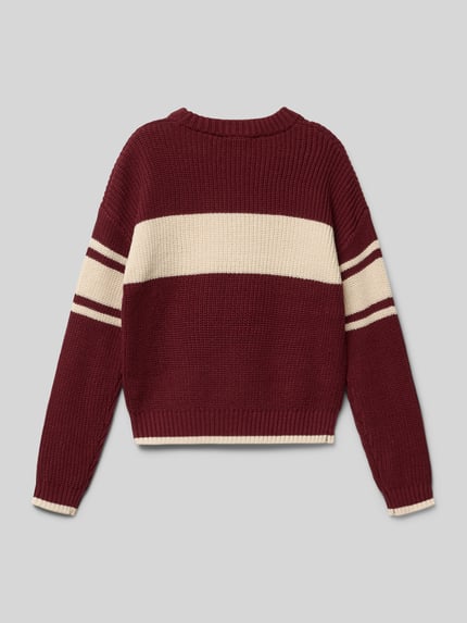 Garcia Sweter z dzianiny z detalem z logo Bordowy 3