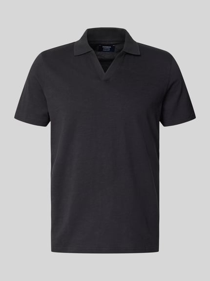 Produktfoto, Slim Fit Poloshirt mit V-Ausschnitt von MCNEAL, czarny, czysta bawełna, krój slim fit, polowy kołnierzyk, długość tyłu 68 cm w rozmiarze M