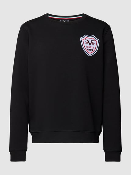 19V69 Italia Sweatshirt met labeldetail, model 'Matti' Zwart - 2