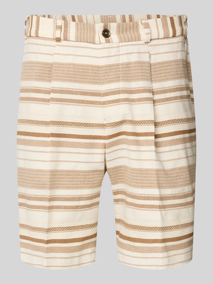 Produktfoto, Shorts mit Strukturmuster und Eingrifftaschen Modell 'Pino' von Zuitable, beige-braune Streifen, Baumwoll-Mix, Straight Fit