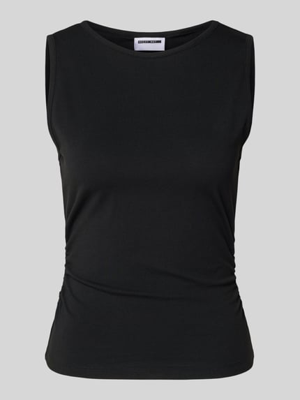 Productfoto, zwart Top met ronde hals model 'MOLLY' van Noisy May, slim fit, katoen-elastaanmix, labeldetail, ruglengte bij maat S 52 cm.
