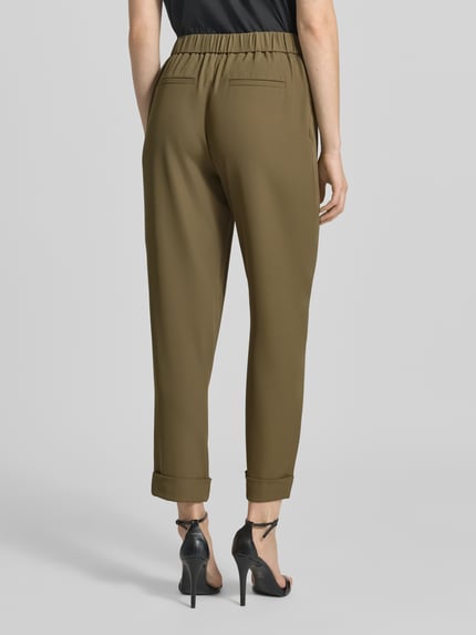 Jake*s Collection Tapered fit stoffen broek met bandplooien Olijfgroen - 5