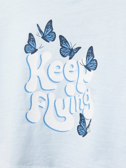 MANGO Cropped T-Shirt mit Statement-Print Bleu 2