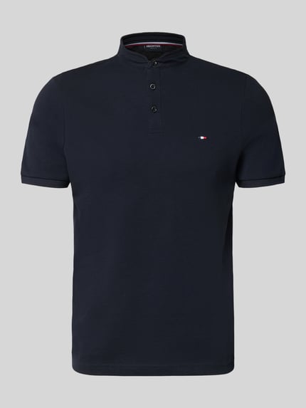 Productfoto, Regular Fit Poloshirt met opstaande kraag van HECHTER PARIS in donkerblauw, puur katoen, knoopsluiting, label-stitching, ruglengte maat M 67 cm