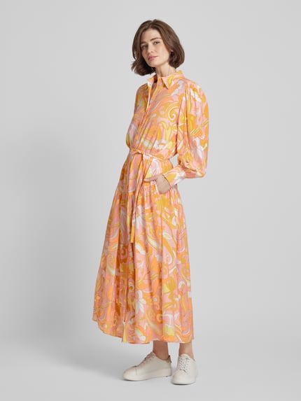 HERZENS Maxikleid mit Allover-Muster aus Leinen-Viskose-Mix Orange 4